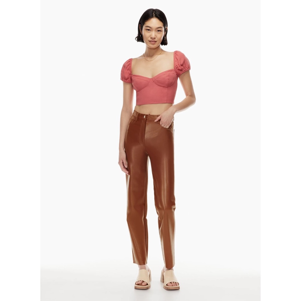 Artizia Wilfred The Melina Pant High-waisted, Vegan Leather pants Size 4 Cognac